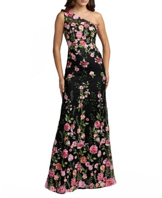  Petite One Shoulder Lace Embroidered Gown