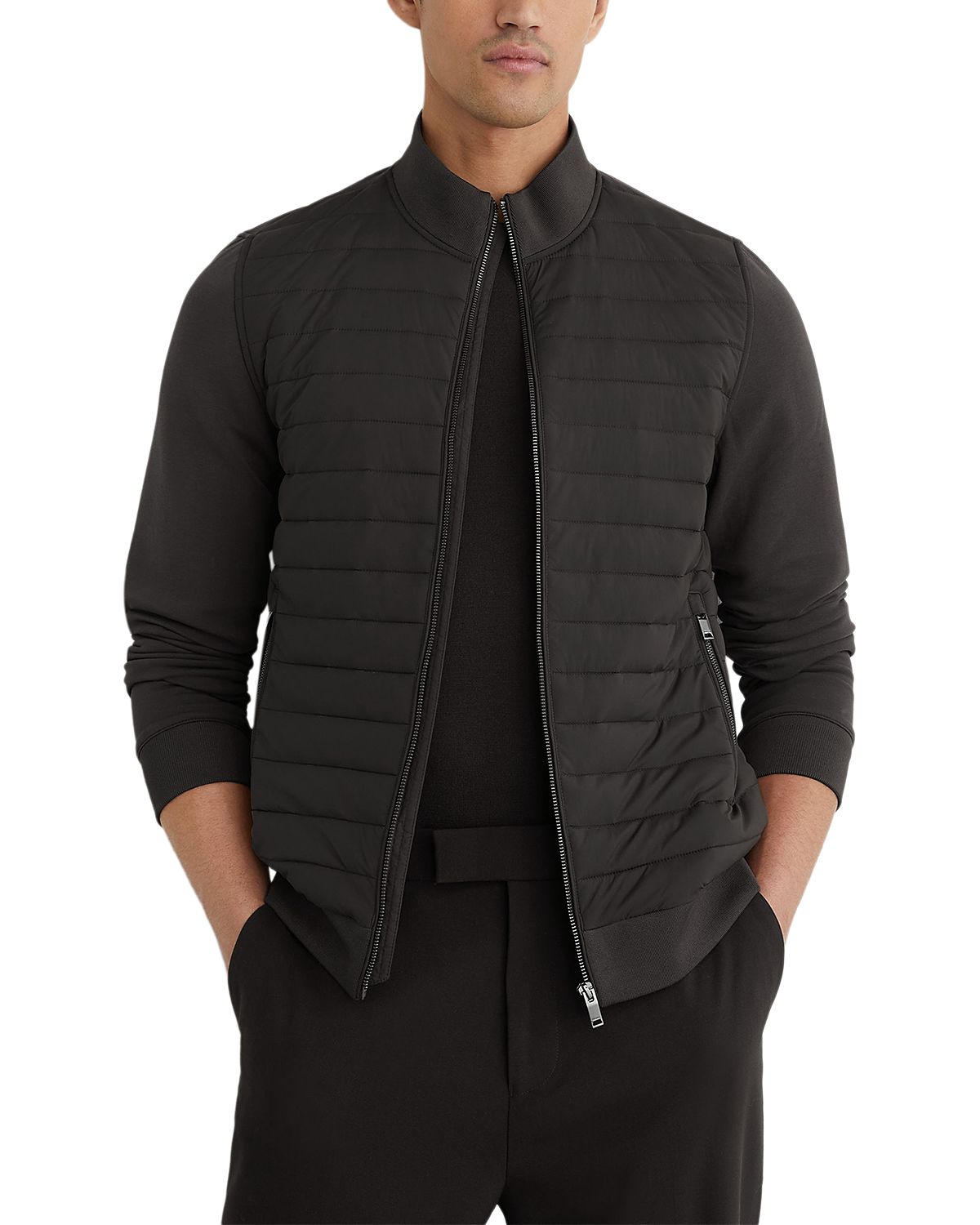 Reiss Freddie Cotton Blend Interlock Quilted Full Zip Jacket