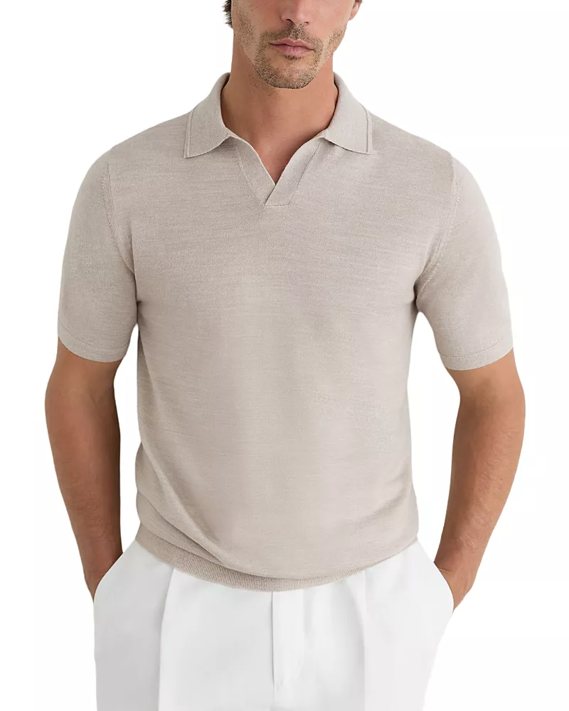 Reiss Stone Mouline Wool Polo Shirt