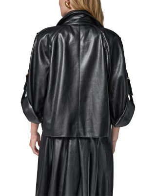 Faux Leather Roll Sleeve Jacket - thumbnail 3