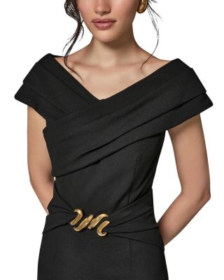 Portrait Neck Hardware Trim Sheath Dress - thumbnail 6