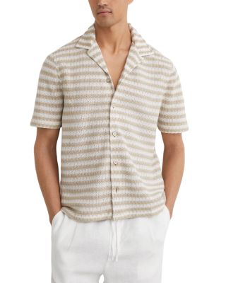Island Stripe Crochet Cuban Collar Shirt