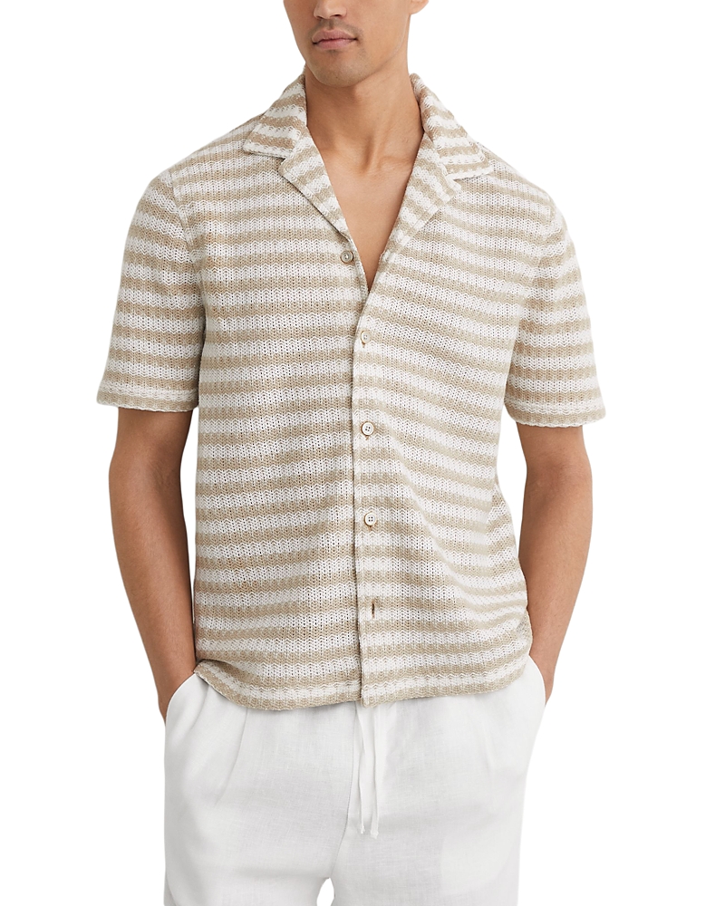 Reiss Island Stripe Crochet Cuban Collar Shirt