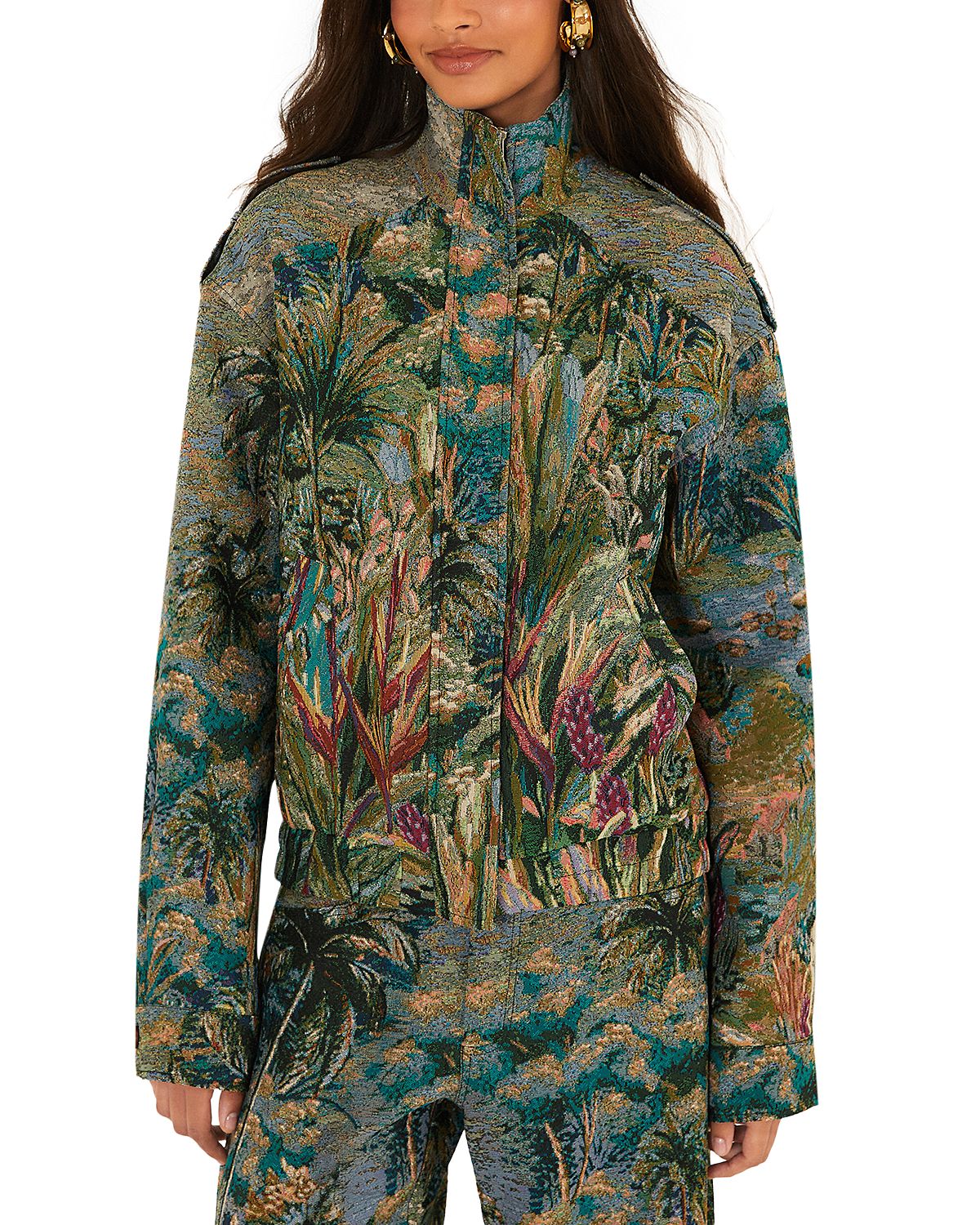 Farm Rio Petricor Jacquard Stand Collar Jacket