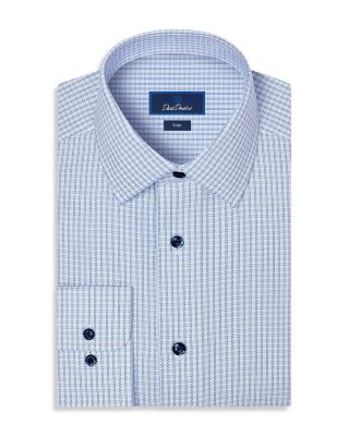 Trim Fit Textured Cotton Check Dress Shirt