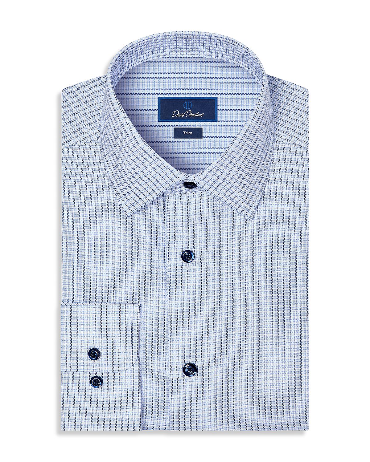David Donahue Trim Fit Textured Cotton Check Dress Shirt