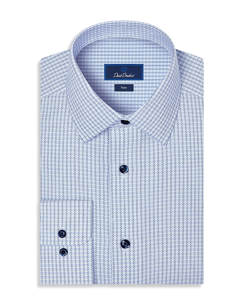 David Donahue Trim Fit Textured Cotton Check Dress Shirt