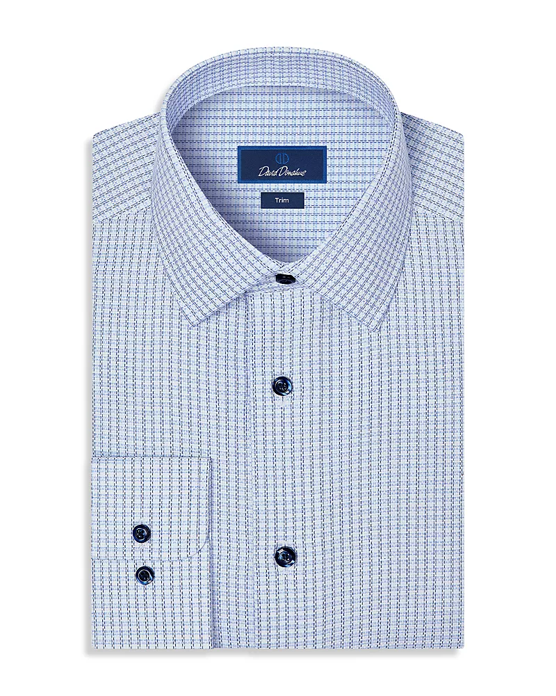 David Donahue Trim Fit Textured Cotton Check Dress Shirt