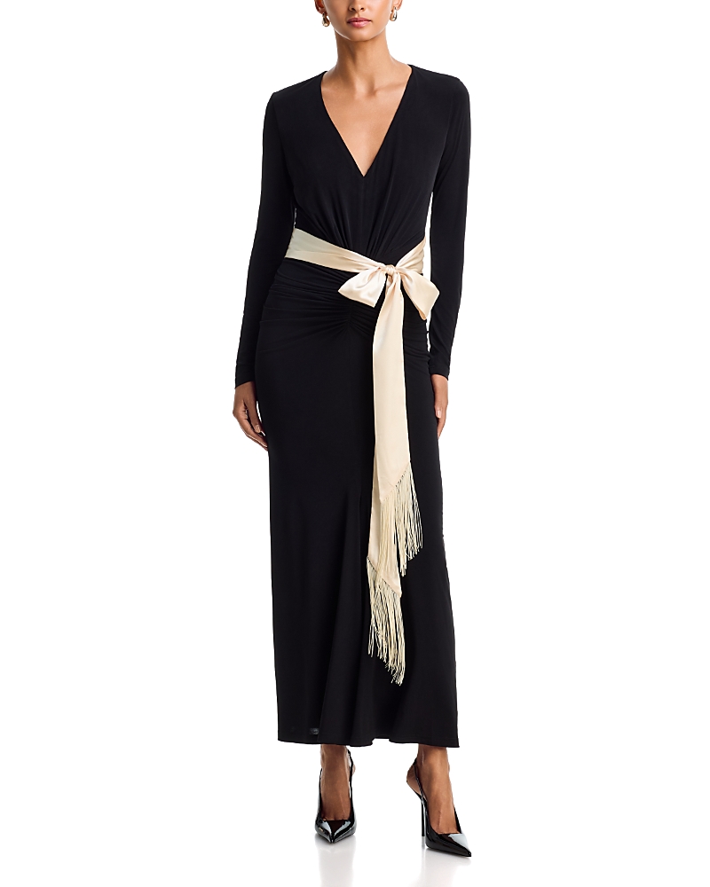 Aqua Satin Sash Ruched Maxi Dress - Exclusive
