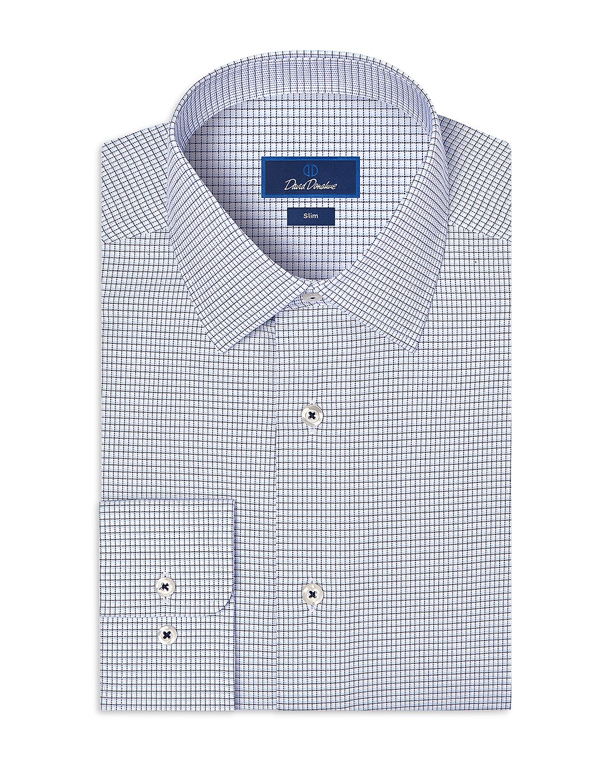 David Donahue Slim Fit Stretch Twill Micro Check Dress Shirt