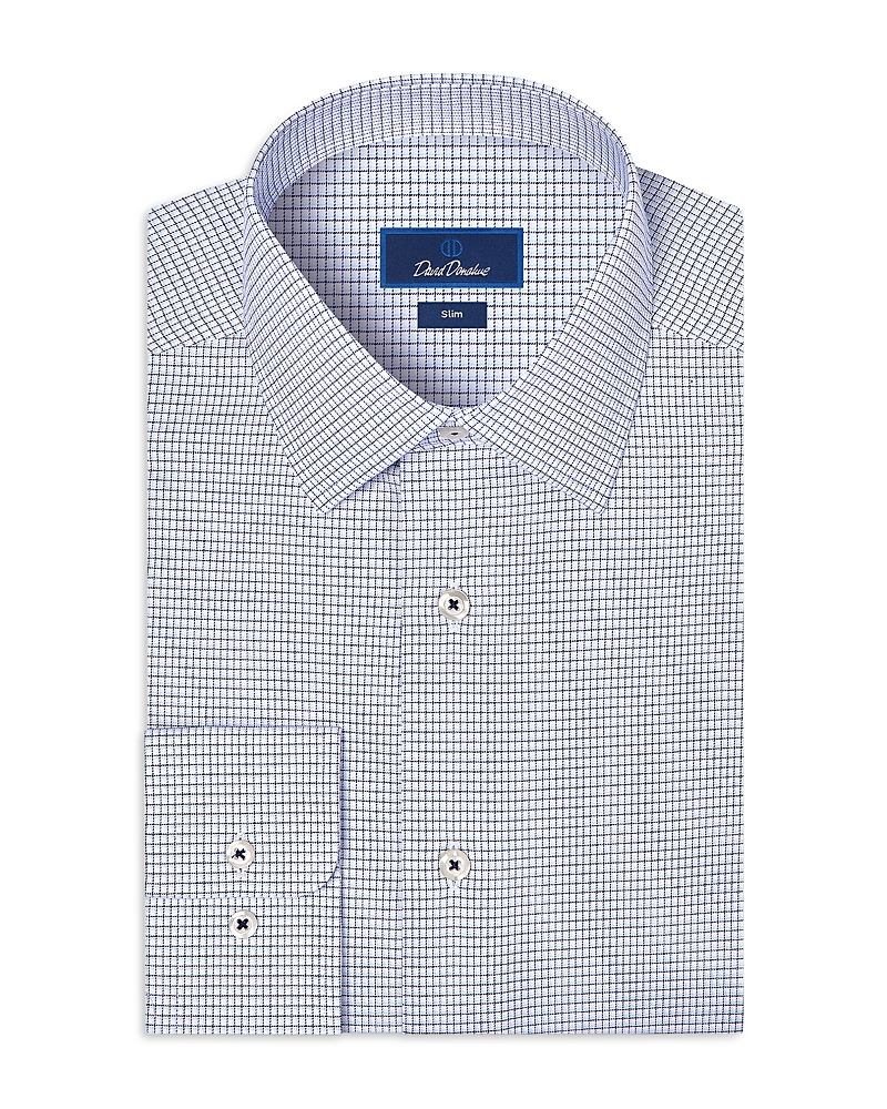 David Donahue Slim Fit Stretch Twill Micro Check Dress Shirt