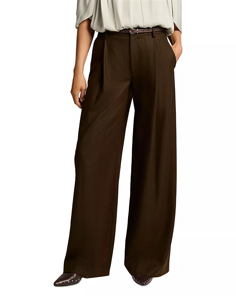 Vince Camille Wool Blend Mid Rise Wide Leg Pants