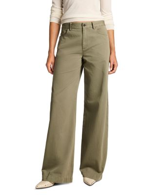 Washed Cotton Mid Rise Wide Leg Pants