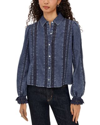 Rowen Cotton Denim Eyelet Blouse