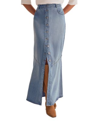 Shank Front Denim Long Skirt