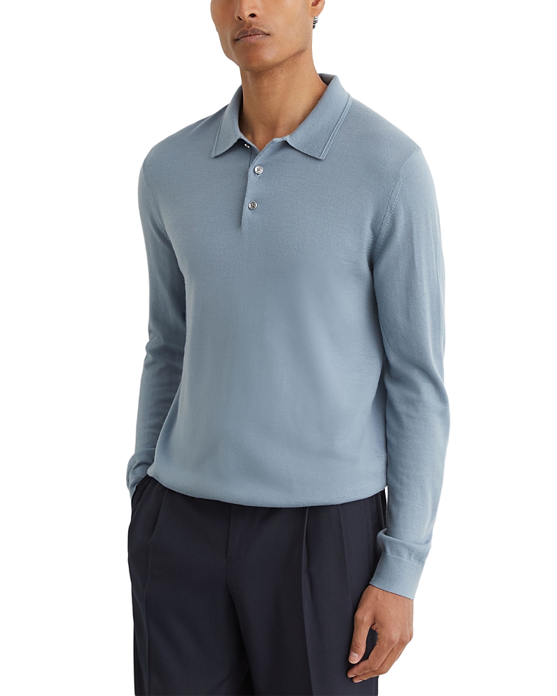 Reiss Trafford Merino Wool Slim Fit Long Sleeve Polo Shirt