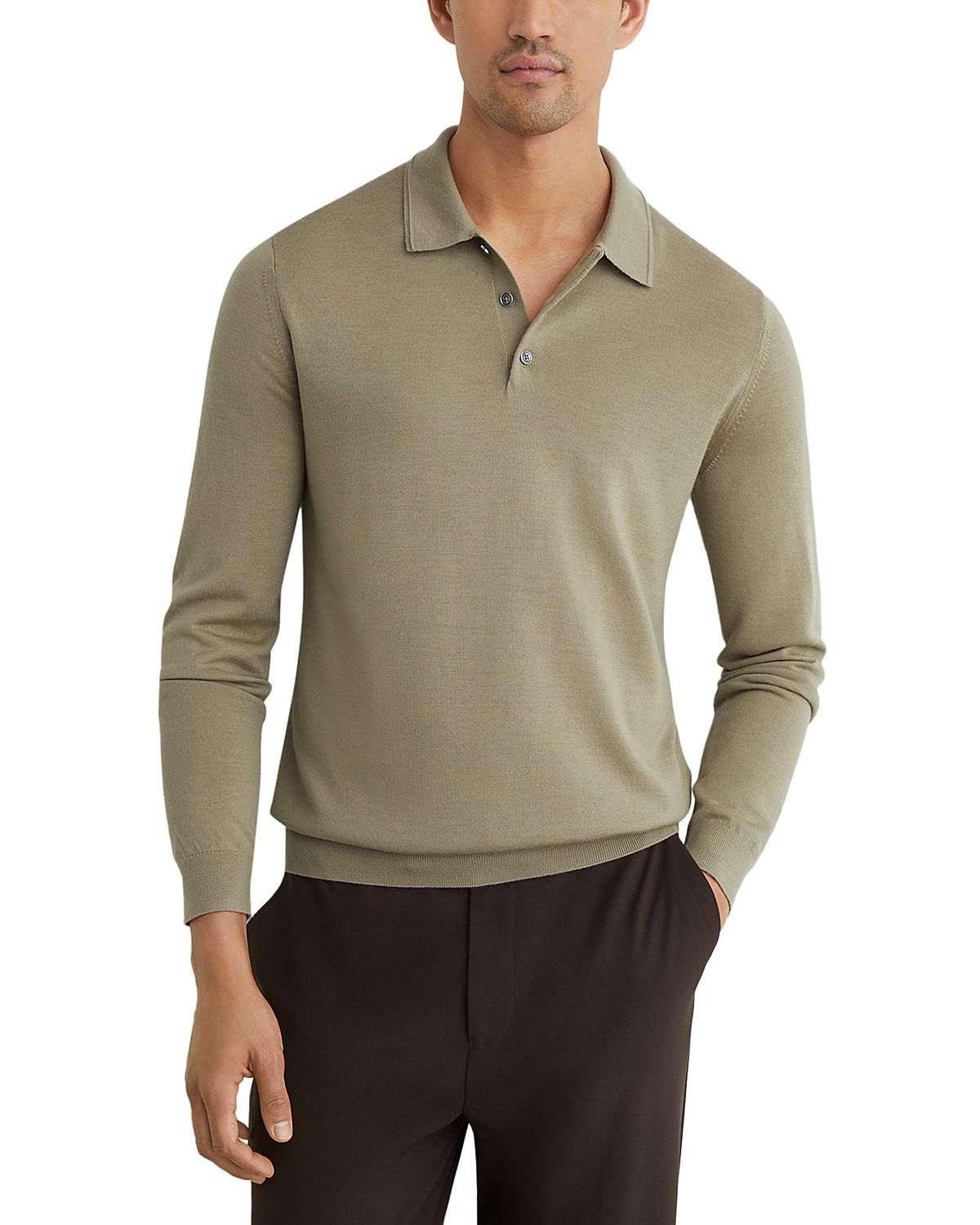Reiss Trafford Merino Wool Slim Fit Long Sleeve Polo Shirt