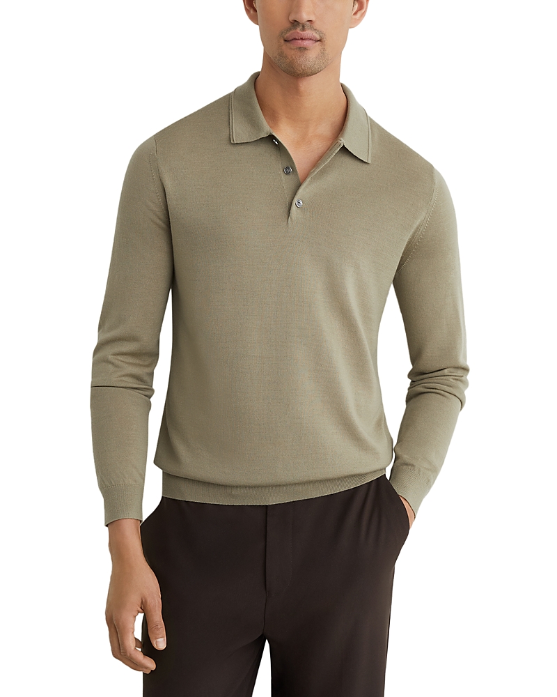 Reiss Trafford Merino Wool Slim Fit Long Sleeve Polo Shirt