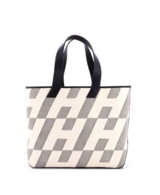 40 Cabas H en Biais Tote Canvas with Leather