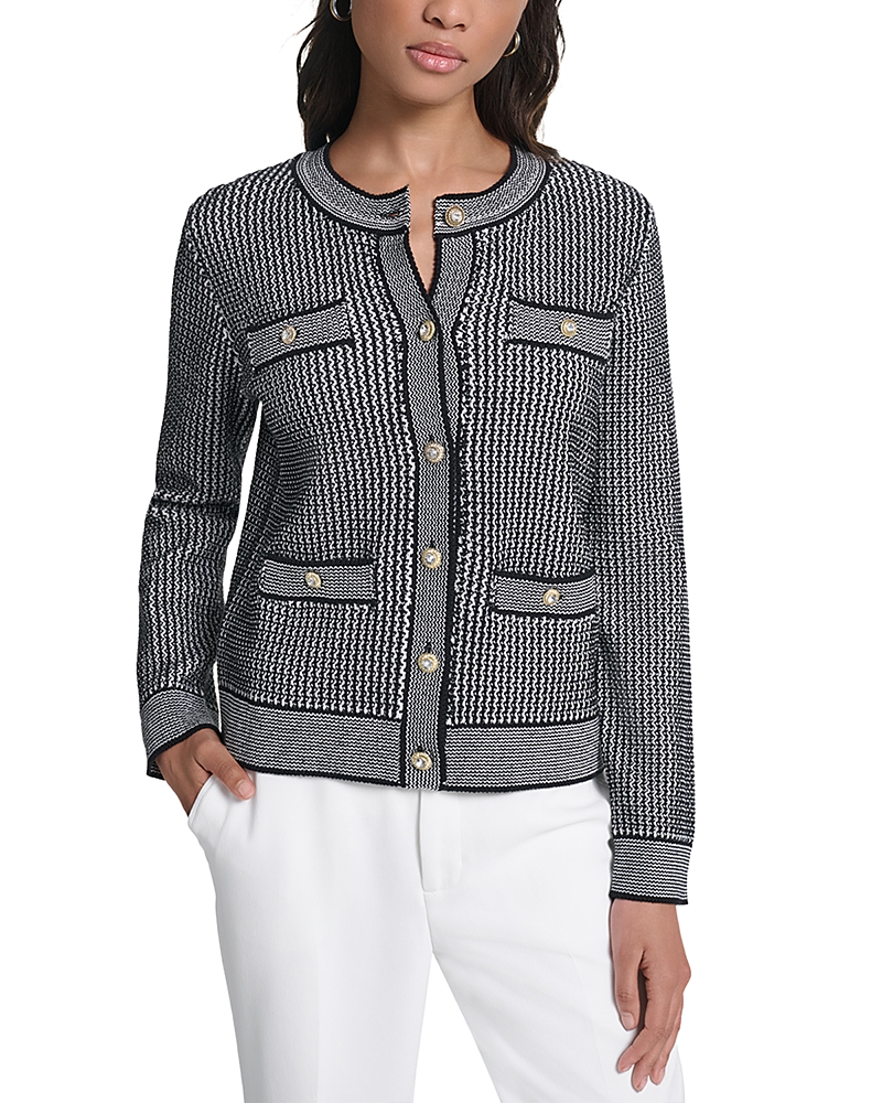 Karl Lagerfeld Paris Zig Zag Knit Button Front Cardigan