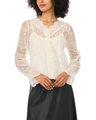 Vince Camuto Lace V Neck Long Sleeve Blouse