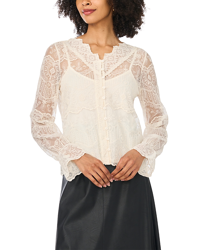 Vince Camuto Lace V Neck Long Sleeve Blouse