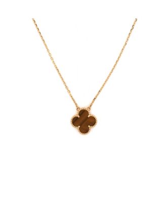  Vintage Alhambra Pendant Necklace 18K Gold and Tiger Eye, 16.5"