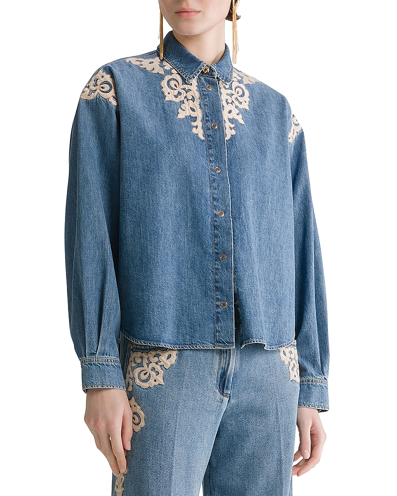 forte_forte Indigo Twill Embroidered Boxy Denim Shirt in Celeste