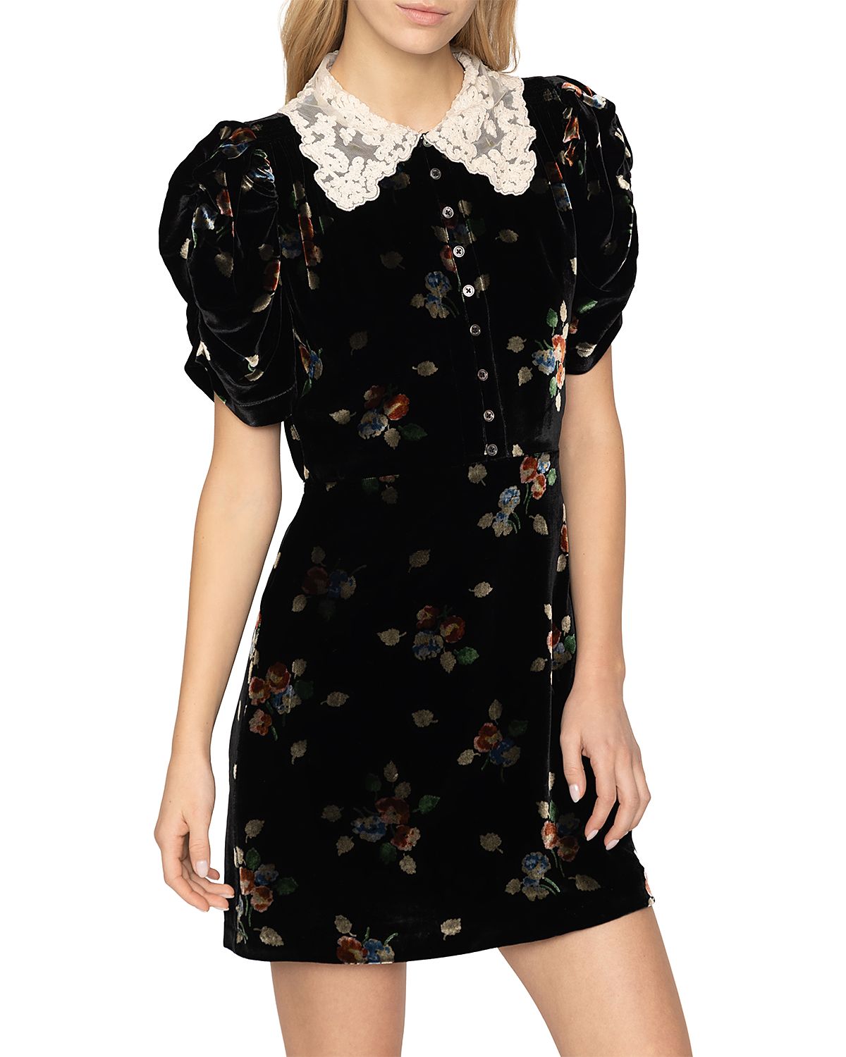Sea Leda Velvet Puff Sleeve Mini Dress