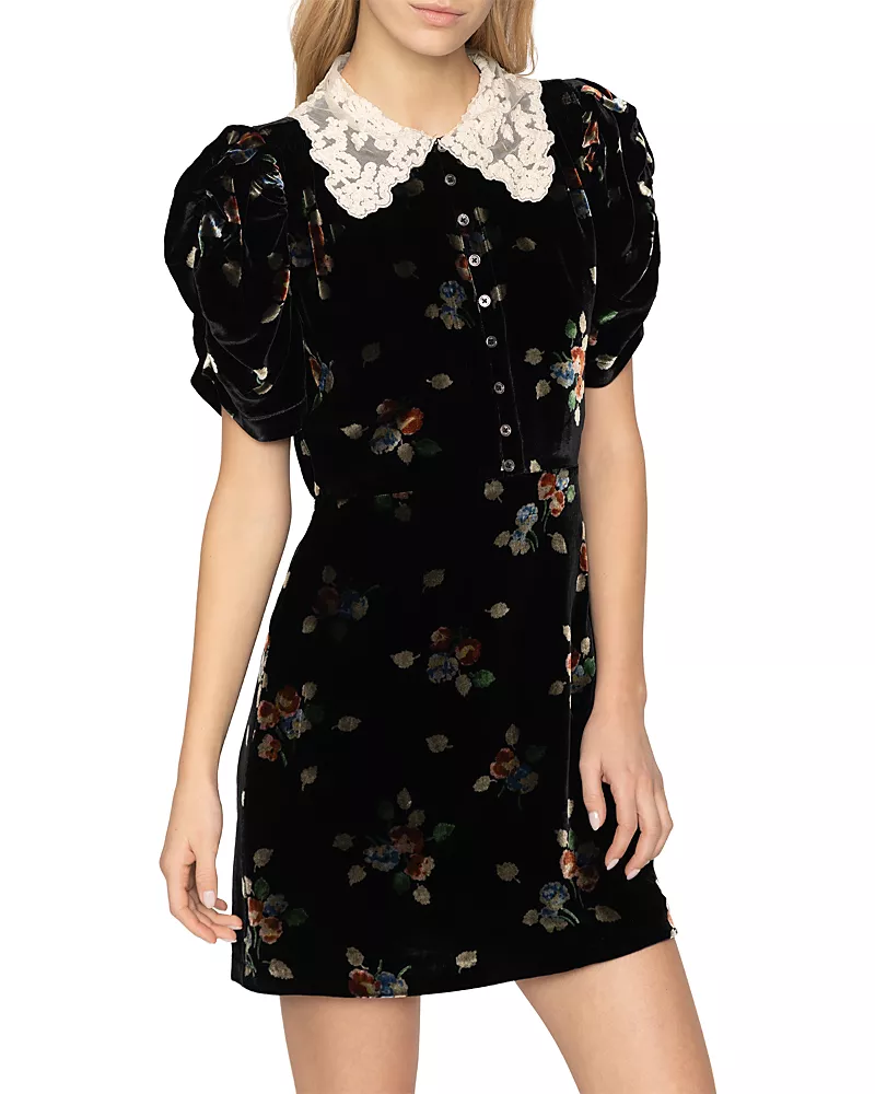 Sea Leda Velvet Puff Sleeve Mini Dress