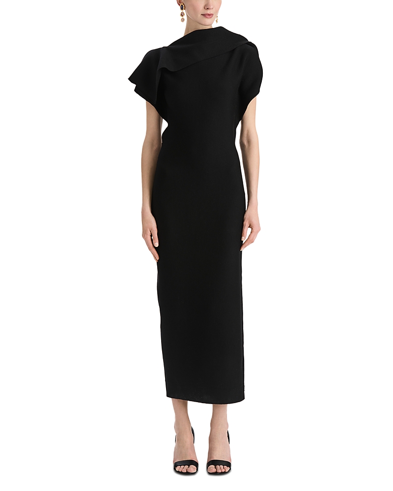 Oscar de la Renta Drape Neck Slim Knit Dress