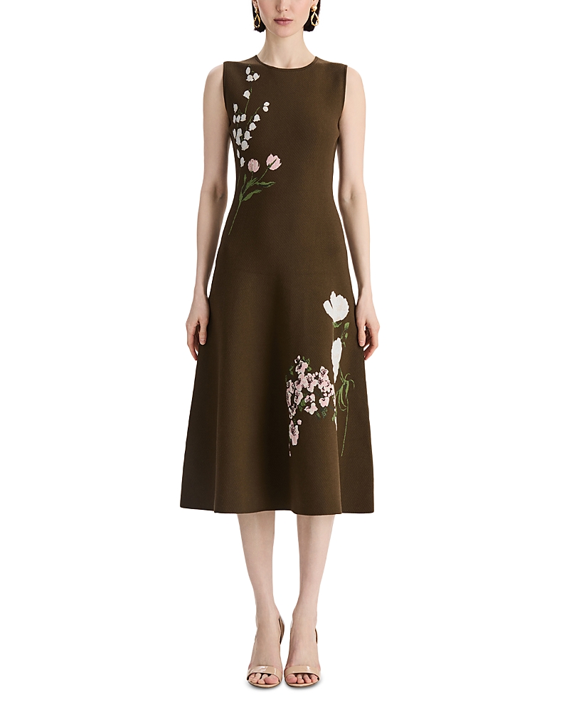 Oscar De La Renta Floral Knit Jacquard Dress