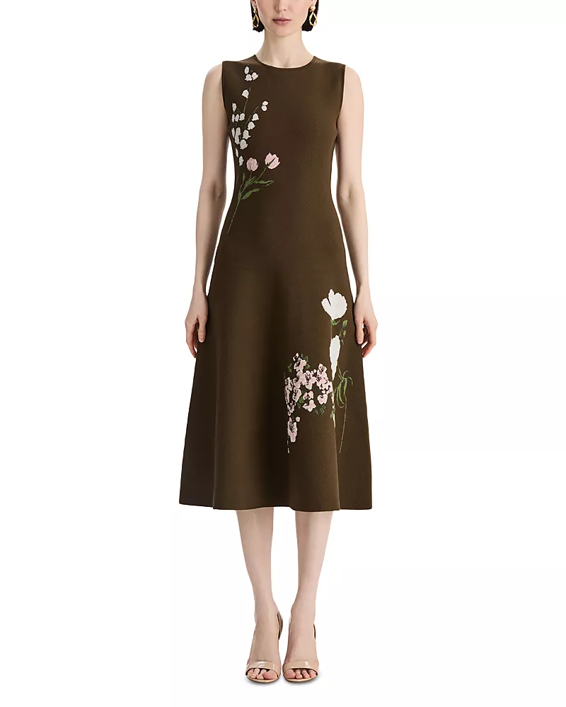 Oscar de la Renta Floral Knit Jacquard Dress