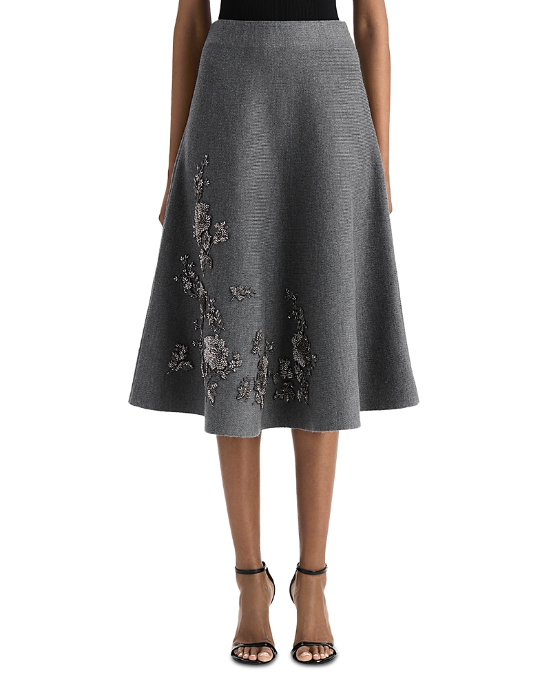 Oscar de la Renta Wool Embellished Knit Skirt