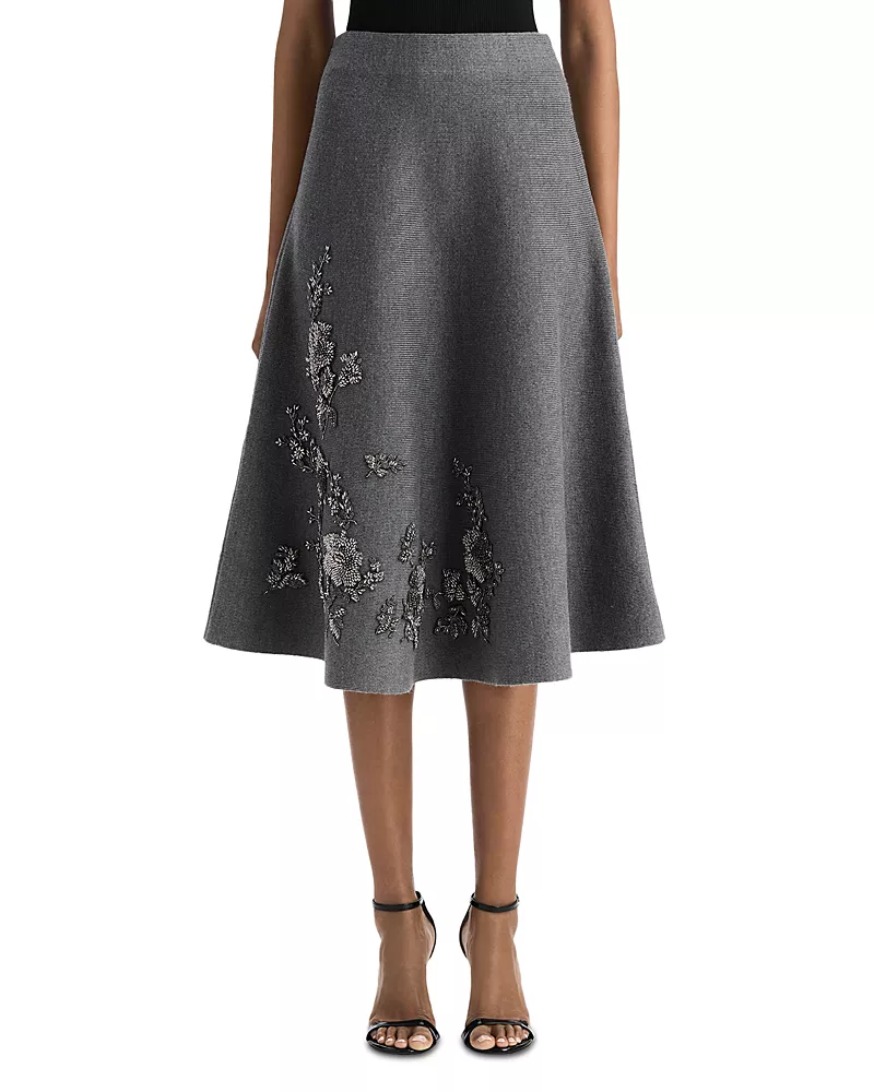 Oscar de la Renta Wool Embellished Knit Skirt