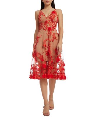 Dress the Population Audrey 3D Floral Embroidered V-Neck Dress