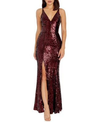 Dress the Population Iris V-Neck Sequin High Slit Mermaid Gown