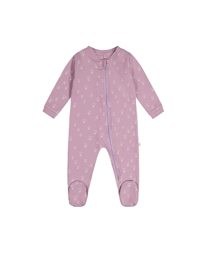 Deux par Deux Girls' Floral Organic Cotton Front Zipper Footed One Piece Pajama - Baby