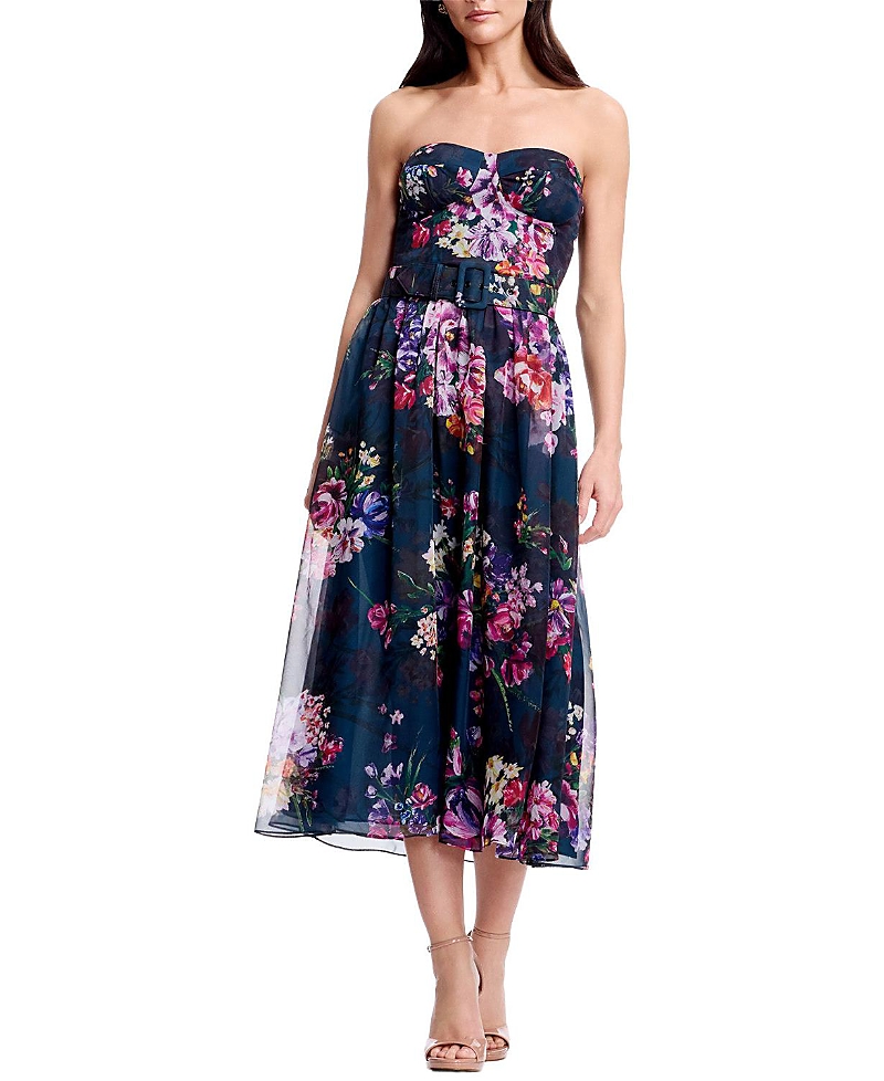 Dress the Population Jenny Strapless Floral Belted Dress