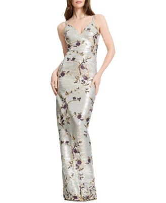  Cammie V-Neck Floral Sequin Mermaid Gown