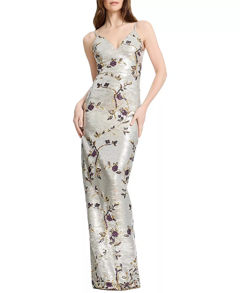 Dress the Population Cammie V-Neck Floral Sequin Mermaid Gown