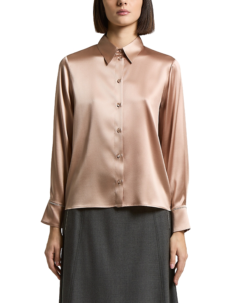 Peserico Woman Shirt in Stretch Shiny Silk Satin