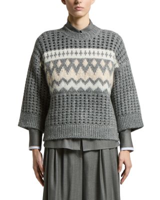 Knitted Sweater in Wool and Alpaca Yarn, Mohair Blend and Sequins
