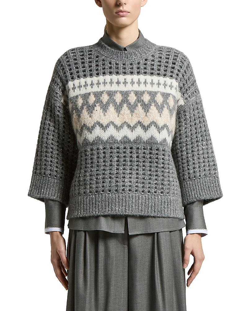 Peserico Knitted Sweater in Wool and Alpaca Yarn, Mohair Blend and Sequins