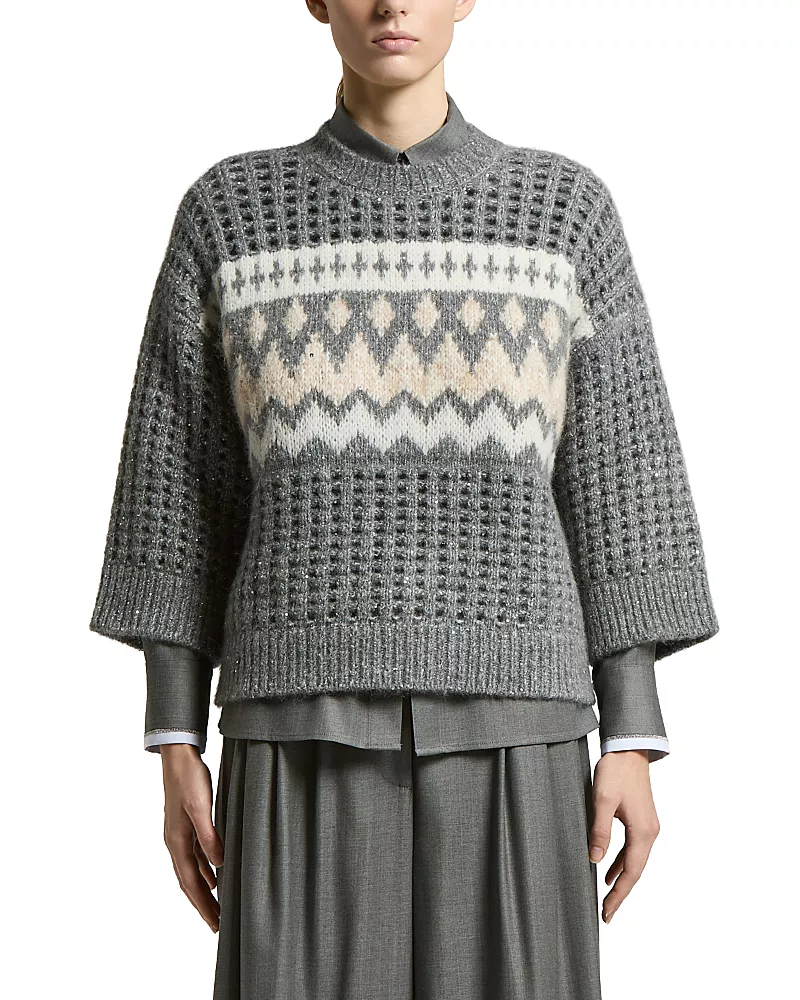Peserico Knitted Sweater in Wool and Alpaca Yarn, Mohair Blend and Sequins