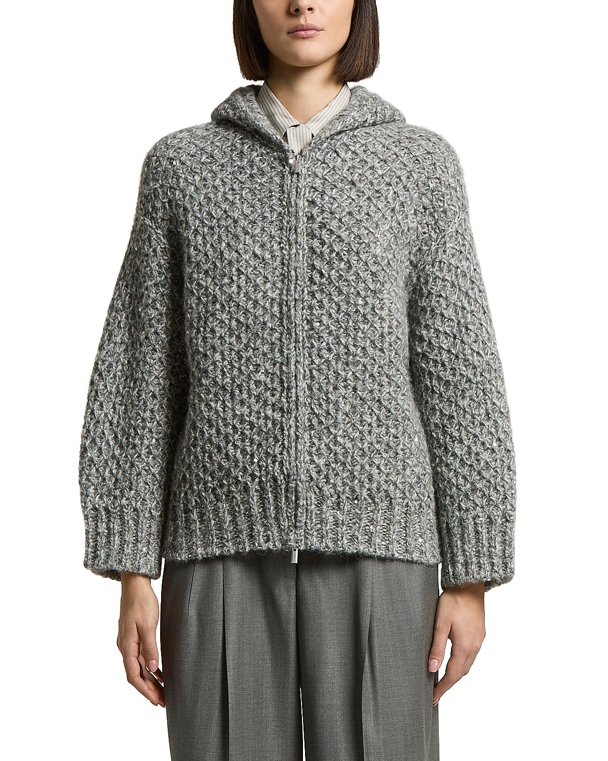 Peserico Alpaca Blend Hooded Zip Sweater