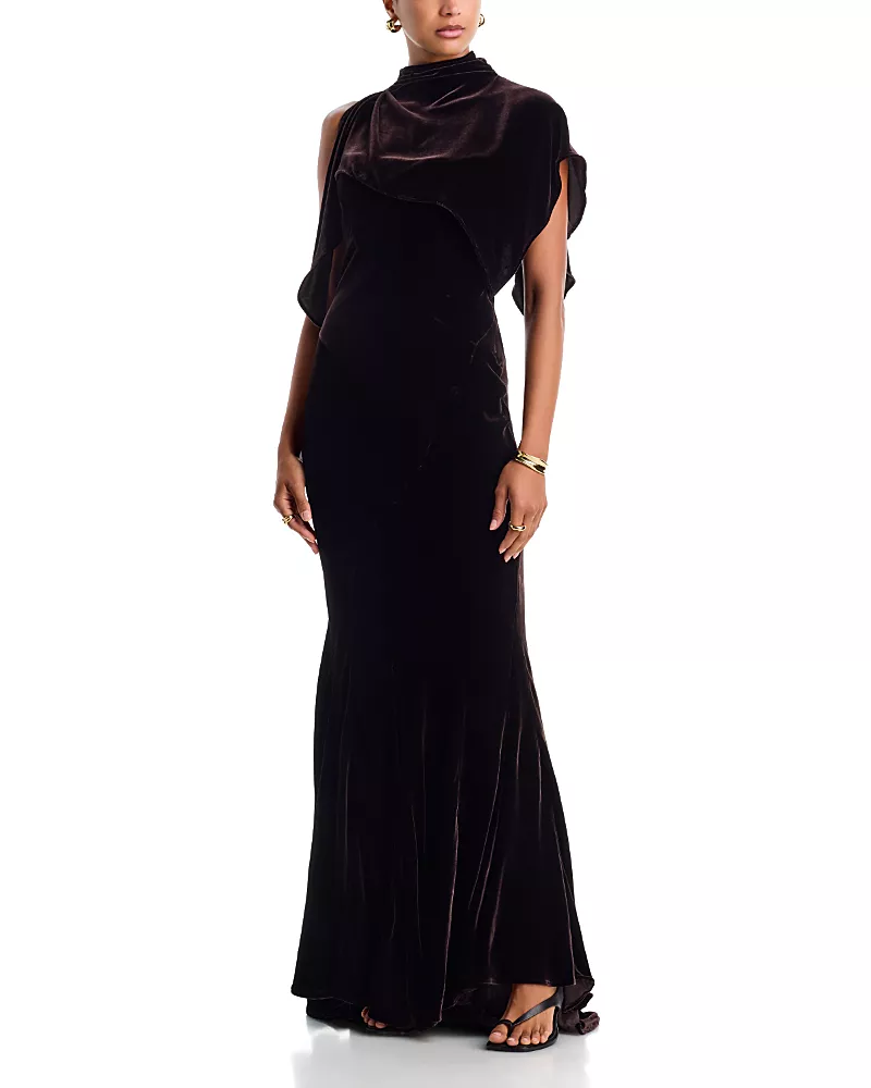 Paris Georgia Kate Velvet Cape Maxi Dress