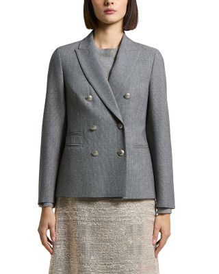 Woman Double Breasted Blazer Jacket in Stretch Wool Viscose Lurex Micro Pied de Poule
