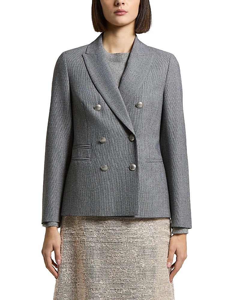 Peserico Woman Double Breasted Blazer Jacket in Stretch Wool Viscose Lurex Micro Pied de Poule