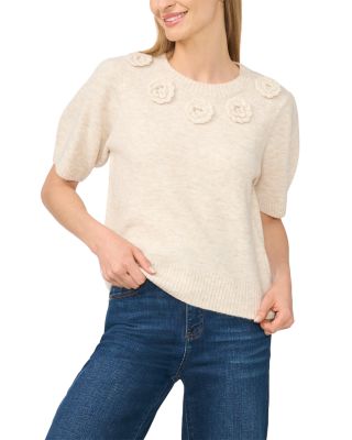 Flower Trim Crewneck Sweater
